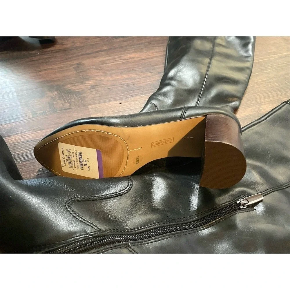 Vince Camuto Tall Boots Womens 8.5 Black Pointed Toe Block Heel Zip - Picture 2 of 5